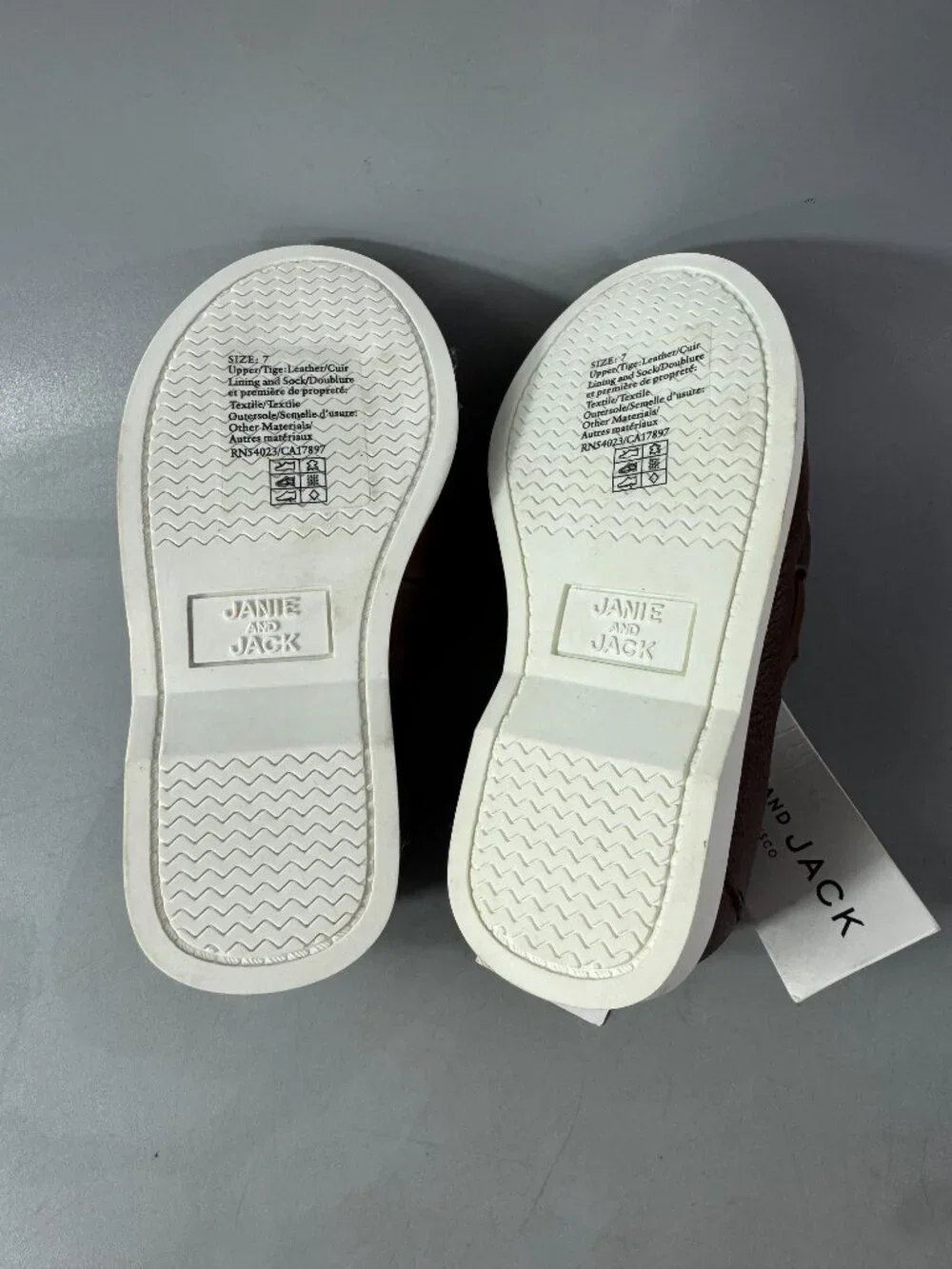 NWT Janie and Jack Brown‎ Boat Kids Shoes, Size 7